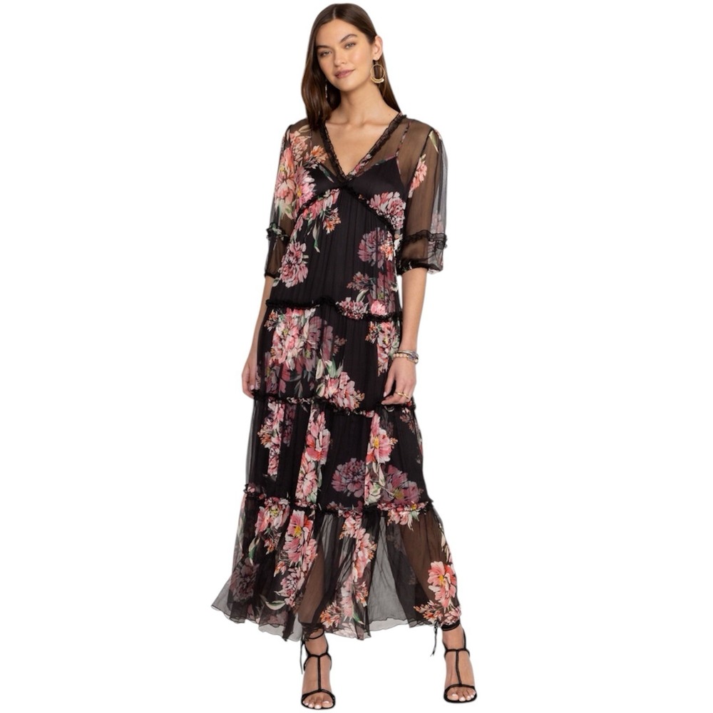 NWT Jade Johnny Was Lizzy Ruffle Maxi Dress Juliette Floral Silk S $490
